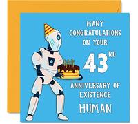 Funny 43rd Birthday Cards for Men Woman - Robot Droid - Happy Birthday Card for Dad Mum Brother Sister Grandad Nanny Grandma Uncle Auntie, 145mm Joke Humour Banter Greeting Cards