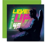 Funny 45th Birthday Card - Level Up Your Inner Gamer - Bold Video Game Design with Retro Colours - Ideal for Anyone Still Young at Heart - 145mm Square, Envelope Included