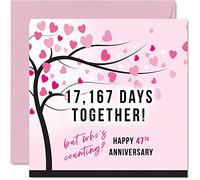 Funny 47th Anniversary Card for Wife or Husband - 17167 Days Together - I Love You Gifts, Happy 47th Wedding Anniversary Cards for Partner, 145mm Greeting Cards Anniversaries