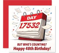 Funny 48th Birthday Card - Still Not Acting Your Age - Bold Red Calendar Design with Cheeky 'but Who's Counting?' - 145mm Square, Envelope Included