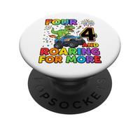 Funny 4th Birthday Dinosaur Truck Four and Roaring for More PopSockets Adhesive PopGrip