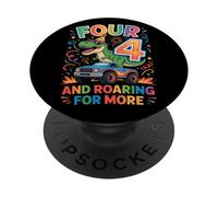Funny 4th Birthday Dinosaur Truck Four and Roaring for More PopSockets Adhesive PopGrip
