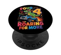 Funny 4th Birthday Dinosaur Truck Four and Roaring for More PopSockets Adhesive PopGrip