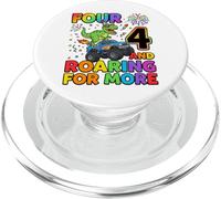 Funny 4th Birthday Dinosaur Truck Four and Roaring for More PopSockets PopGrip for MagSafe