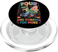 Funny 4th Birthday Dinosaur Truck Four and Roaring for More PopSockets PopGrip for MagSafe