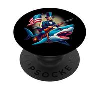 Funny 4th Of July Fourth Abe Abraham Lincoln Riding a Shark PopSockets Adhesive PopGrip