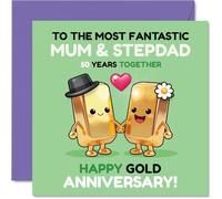 Funny 50th Anniversary Card for Stepdad & Mum - Cheeky Gold Bars Raising a Toast - Animated Design Celebrates 50 Years with a Wink - 145mm Square, Envelope Included