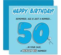 Funny 50th Birthday Card - Big Birthday Laughs - Bold Blue 50th Milestone Card with Playful Age Joke - Sure to Raise a Grin at Any Celebration - 145mm Square, Envelope Included