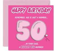 Funny 50th Birthday Card - Big Milestone Banter - Bold Pink Design with Witty 'Age Is Just a Number... in Your Case, a Really Big Number!' - 145mm Square, Envelope Included