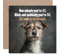 Funny 50th Birthday Card - Blink and You're 50 - Humorous Dog Illustration with Playful Ageing Joke - Light-hearted Way to Mark the Big Milestone - 145mm Square, Envelope Included