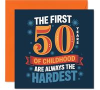 Funny 50th Birthday Card - Celebrating Half a Century with a Wink - Bold 'first 50 Years of Childhood' Design - 145mm Square, Envelope Included
