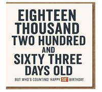 Funny 50th Birthday Card - Eighteen Thousand Two Hundred and Sixty Three Days Old - Cheeky Typographic Milestone Card for Him or Her