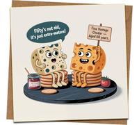 Funny 50th Birthday Card - Extra Mature Cheese Pun, Fine Vintage Cheddar - 145mm x 145mm - Includes Kraft Envelope - For Him Her Friend Men Women