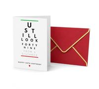 Funny 50th Birthday Card Eye Chart Design, You Still Look 49 From a Distance, Humorous Milestone Birthday Card for 50 Luxury Red Envelope (50th Birthday)
