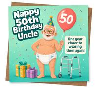 Funny 50th Birthday Card for Uncle - Nappy 50th Birthday Uncle with Humorous Retirement Style Joke, Greeting Card