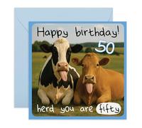 Funny 50th Birthday Card - Herd You Are Fifty Cow - Gifts for Him, Her, Brother, Sister, Friends, Bestie, BFF, Mates, Lad, Bro, Mum, Dad - Fiftieth - Comes with Stickers