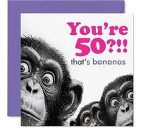 Funny 50th Birthday Card - Turning 50 Just Got a Bit More Bananas - Cheeky Monkey Trio with Bold Playful Text - 145mm Square, Envelope Included