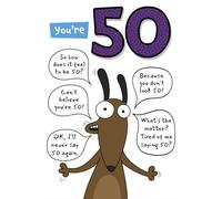 Funny 50th Birthday Card with Humorous Dog Character Design