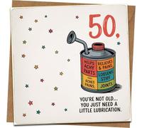 Funny 50th Birthday Card - You’re Not Old, Just Need a Little Lubrication - 145mm x 145mm Square Greeting Card with Kraft Envelope - For Him Her Men Women