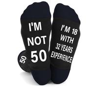 Funny 50th Birthday Gifts for Men - “I’m Not 50, I’m 18 with 32 Years’ Experience” Novelty Cotton Crew Birthday Socks, Gift for Dad, Husband, Friend Who Have Ererything