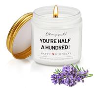 Funny 50th Birthday Gifts for Women, Handmade Lavender Scent 50th Birthday Candle, Happy 50 Years Old Candle Gift Ideas Birthdays Decorations for Her Him Wife Friend Sister Daughter Friend, 3.5oz