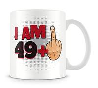 Funny 50th Birthday Mug - “I AM 49+1” Middle Finger Design - Bold Rude & Offensive 50th Gift - 11oz Ceramic Cup