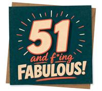 Funny 51st Birthday Card for Her or Him - 51 and F*ing Fabulous Retro Typography Greeting Card