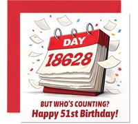 Funny 51st Birthday Card - Who's Really Counting at 51? - Playful Red and White Calendar Design - Perfect for Anyone Still Young at Heart - 145mm Square, Envelope Included