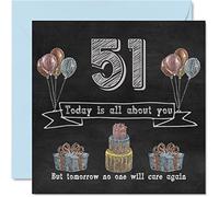 Funny 51st Birthday Cards for Men Woman - Chalk Blackboard - Happy Birthday Card for Cousin Mum Dad Nanny Grandad Uncle Auntie Grandma Friend, 145mm Humour Banter Greeting Cards