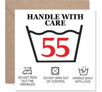 Funny 55th Birthday Card - Caution Required at 55 - Playful Laundry Care Label Design with Bold Black and Red Print - Guaranteed to Spark a Laugh - 145mm Square, Envelope Included