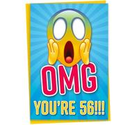 Funny 56th Birthday Card - OMG You're 56 Screaming Emoticon, Getting Old Card for Friend, Sister or Brother