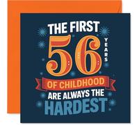 Funny 56th Birthday Card - Still Mastering Childhood at 56 - Bold Blue and Orange Playful Typography - Perfect for the Forever Young at Heart - 145mm Square, Envelope Included