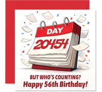 Funny 56th Birthday Card - Who's Counting Anyway? - Playful Red and White Calendar Design with Bold 56th Highlight - 145mm Square, Envelope Included
