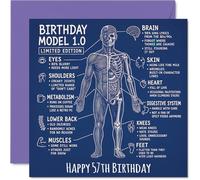Funny 57th Birthday Card - Witty Look at Getting Older - Humorous Anatomical Illustration with Playful Ageing Jokes - Guaranteed to Spark a Laugh - 145mm Square, Envelope Included