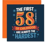 Funny 58th Birthday Card - Still a Big Kid at Heart - Bold Blue and Orange Design with Playful Childhood Humour - A Witty Nod to Growing Older - 145mm Square, Envelope Included