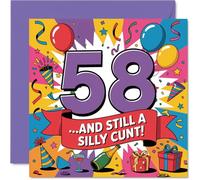 Funny 58th Birthday Card - Turning 58 and Still Up to Mischief - Bold Multicoloured Design with a Cheeky Twist - 145mm Square, Envelope Included