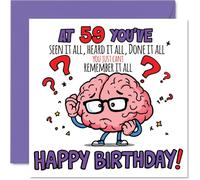 Funny 59th Birthday Card - Memory May Be Fading, but the Laughs Are Still Sharp - Cartoon Brain with Cheeky Birthday Message - 145mm Square, Envelope Included