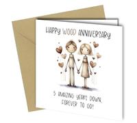 Funny 5th Anniversary Card, Unique Design, 'Happy Wood Anniversary' 5 years down, forever to go #1730