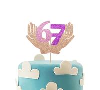 Funny 6 7 Cake Topper, I Was 6 Now I'm 7 Birthday Cake Topper, 6-7 Six Seven with Hand Cake Decor for Birthday/Gen Z Theme Party Decoration - Pink&Purple Glitter