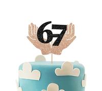 Funny 6 7 Cake Topper, I Was 6 Now I'm 7 Birthday Cake Topper, 6-7 Six Seven with Hand Cake Decor for Birthday/Gen Z Theme Party Decoration - Brown&Black Glitter