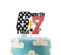 Funny 6 7 Cake Topper, Racing Six Seven Cake Topper, I was 6 Now I'm 7 Cake Decoration for 7th Birthday/Gen Z Themed Party Supplies - Black&Red Glitter