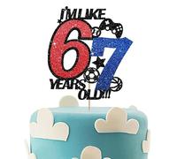 Funny 6 7 Cake Topper, Sports Drip Six Seven Cake Topper, Ball Game 6-7 Cake Decoration for 7th Birthday/Gen Z Themed Party Supplies - Blue&Red Glitter