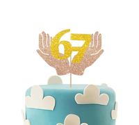 Funny 6 7 Cupcake Toppers, I Was 6 Now I'm 7 Birthday Cupcake Toppers, 6-7 Six Seven with Hand Cupcake Picks for Birthday/Gen Z Theme Party Decoration - Brown&Gold Glitter