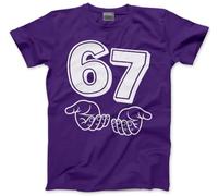Funny 6 7 Top for Kids, Teens and Adults - 67 6-7 Hands Slogan T-Shirt - Six Seven Graphic Tee Internet Meme Fun Number Day Tshirt - 5-6 Years Purple