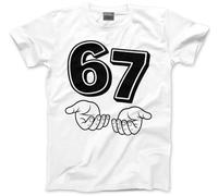 Funny 6 7 Top for Kids, Teens and Adults - 67 6-7 Hands Slogan T-Shirt - Six Seven Graphic Tee Internet Meme Fun Number Day Tshirt - 12-13 Years White