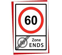 Funny 60th Birthday Card, 60 Speed Limit, 50 Zone Ends, Happy 60th Birthday Card 60th Birthday Card for Men or Women, Blank Inside