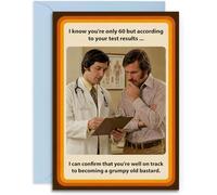 Funny 60th Birthday Card - 70's Style Grumpy Male 60th Birthday Card for Dad, Brother, Uncle, Son, Son in Law - A5 with Blue Envelope - UK Made