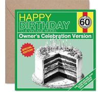 Funny 60th Birthday Card - Celebrating 60 in True Vintage Style - Humorous Cake and Candles Design - 145mm Square, Envelope Included