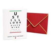 Funny 60th Birthday Card Eye Chart Design, You Still Look 59 From a Distance, Humorous Milestone Birthday Card for 60 Luxury Red Envelope Sixty Sixtieth (60th Birthday)