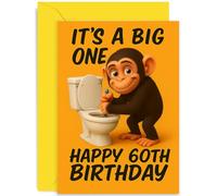 Funny 60th Birthday Card for Him, 'It's A Big One' Monkey Toilet Cheerful Playful Design, for Brother Son Nephew Dad, Blank Inside with Envelope